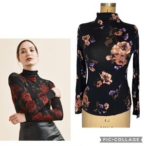 Dynamite Long Sleeve Turtleneck in Black Floral Size M